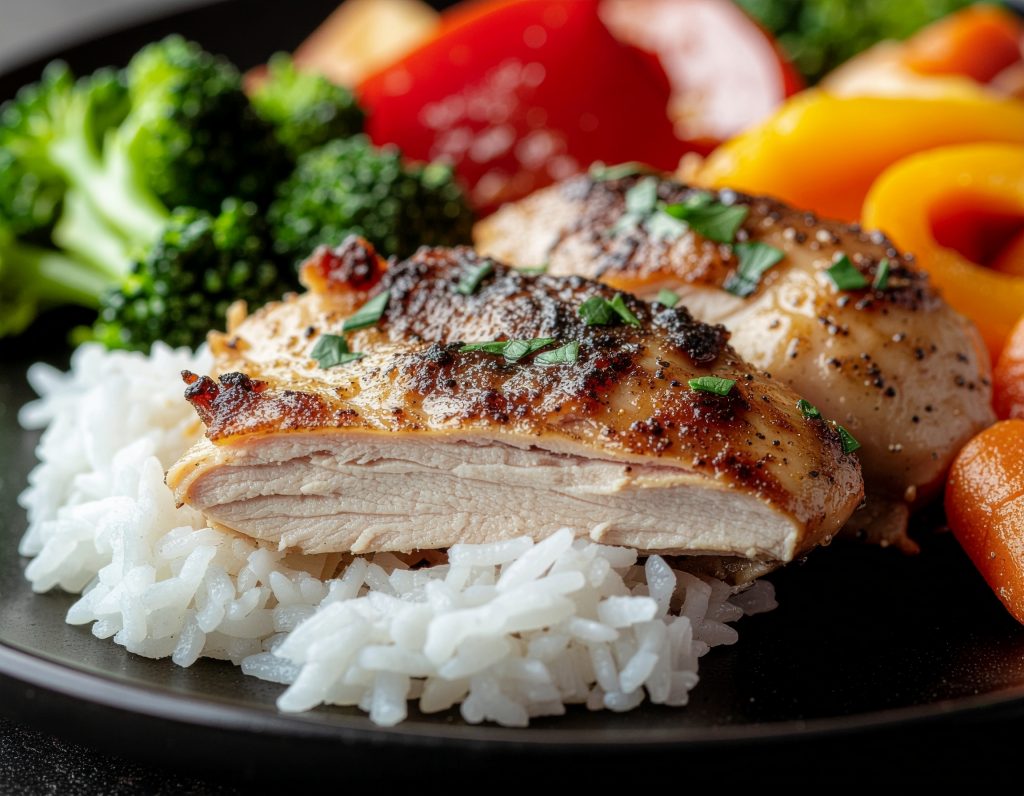 Pulled Chicken mit Reis & Gemüse