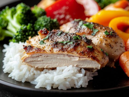 Pulled Chicken mit Reis & Gemüse